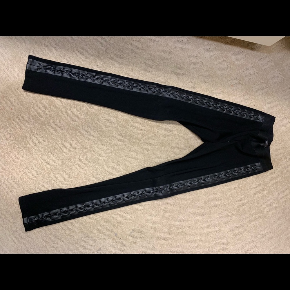 BCBG leggings with leather and lace up detail
